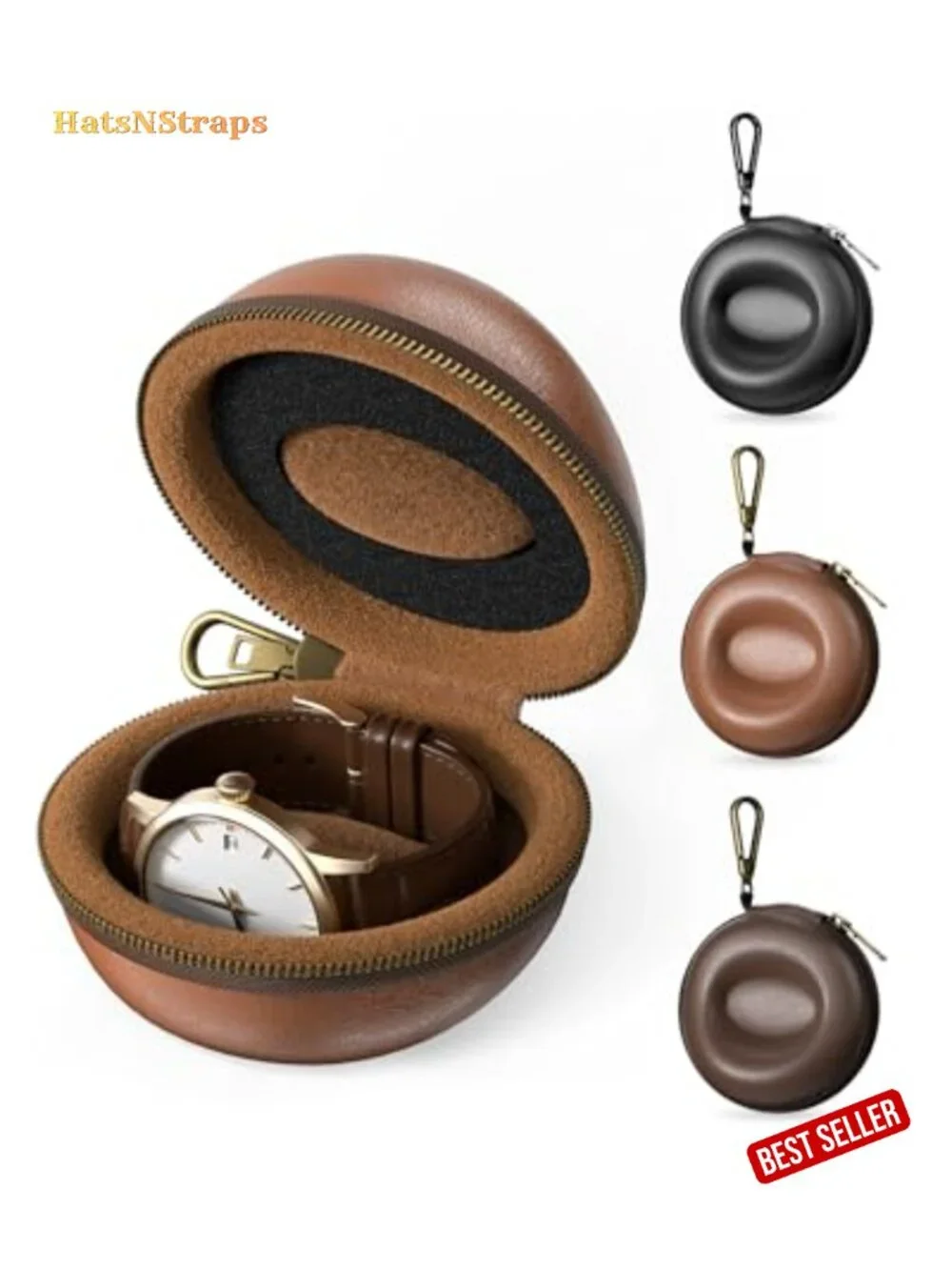 Single Watch Travel Case with Carabiner Clip - Rigid EVA Hard Shell